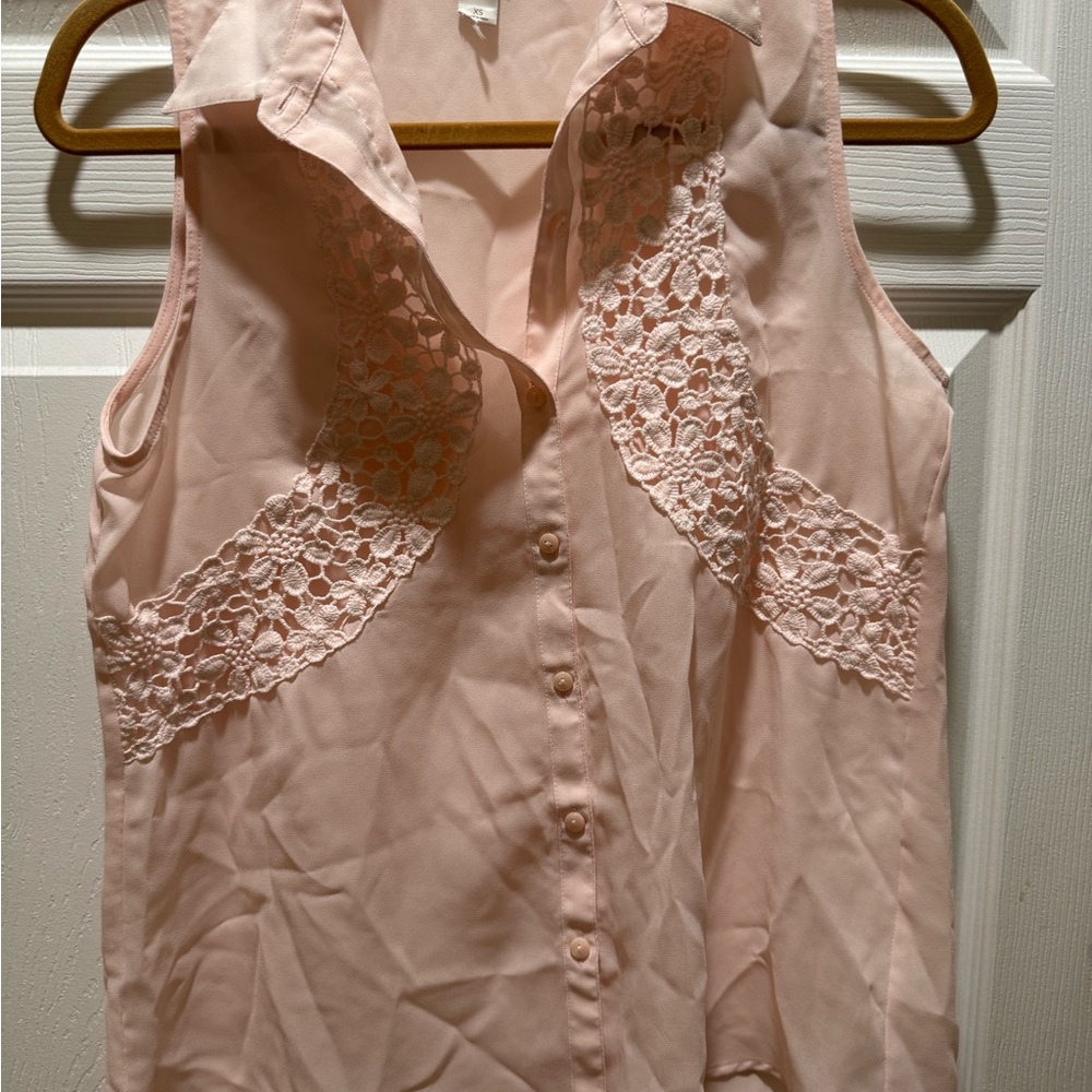 LOFT Pink Sleeveless Lace Blouse